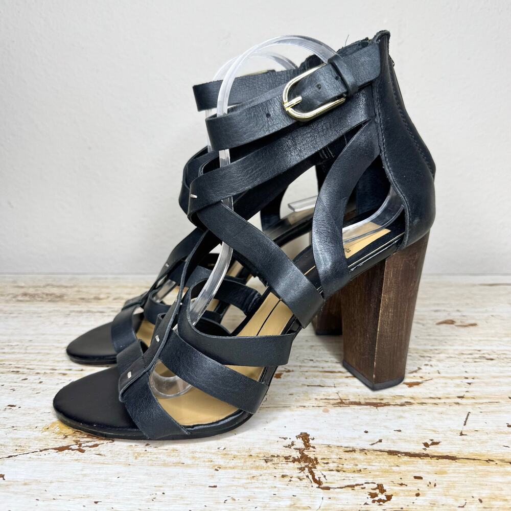 Dolce Vita Nolin Black Leather Open Toe High Heels Strappy 9